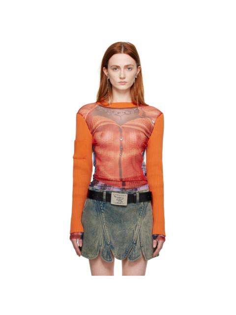 Orange Jean Paul Gaultier Edition Trompe L'Oeil Ruffle Cardigan Long Sleeve T-Shirt