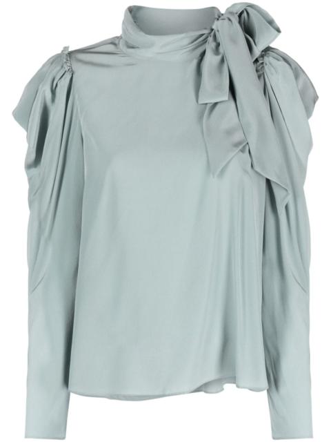 gathered-tie neck silk blouse