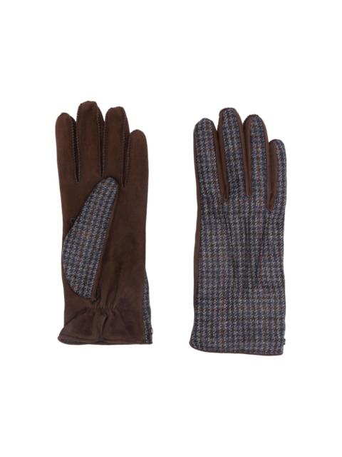 houndstooth-pattern suede gloves