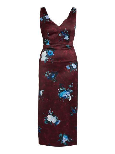 Rose-Printed Cocktail Dress burgundy