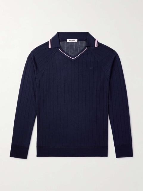 Logo-Embroidered Striped Ribbed-Knit Polo Shirt