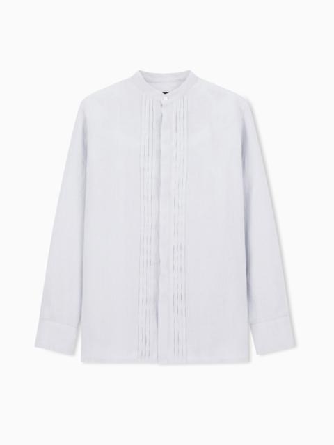 GARMENT-DYED LINEN SHIRT WITH GURU COLLAR AND PLEATED DETAIL