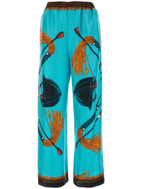 Equestrian-print silk trousers