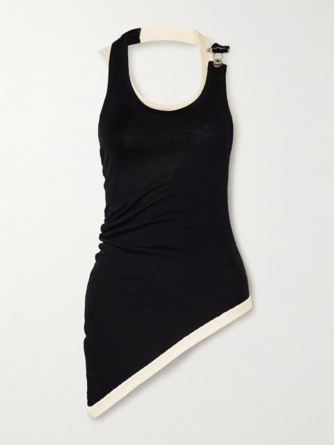 Asymmetric Layered Buckled Ribbed Cotton-jersey Tank