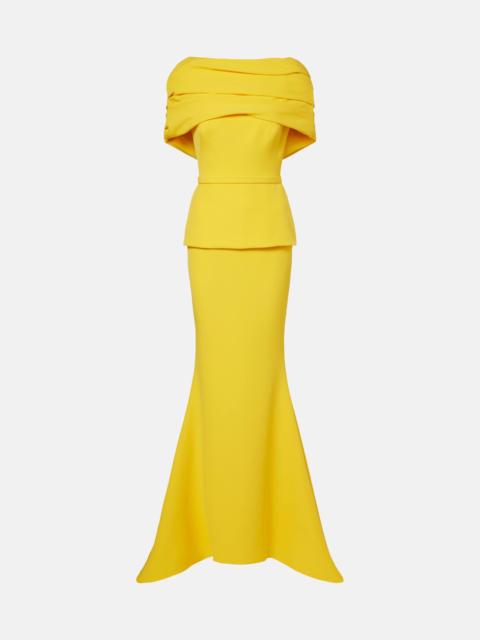 Loura off-shoulder crêpe gown