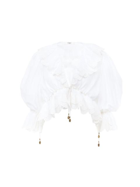 V-NECK RUFFLE TOP IN COTTON VOILE