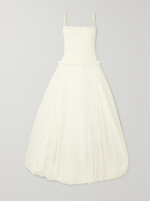 Guinevere Shirred Grosgrain-trimmed Tulle Gown