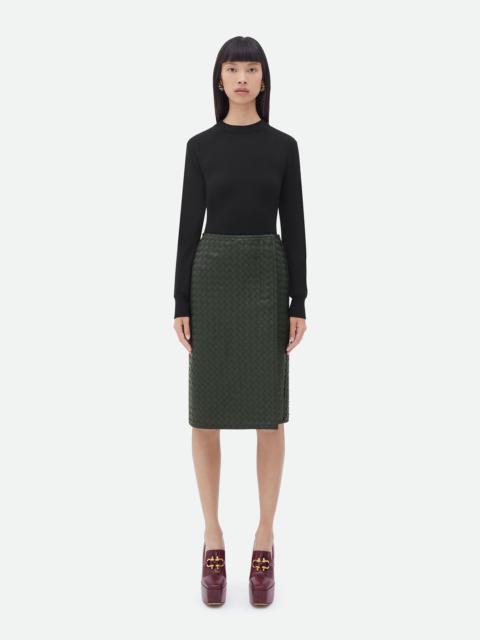intrecciato leather skirt