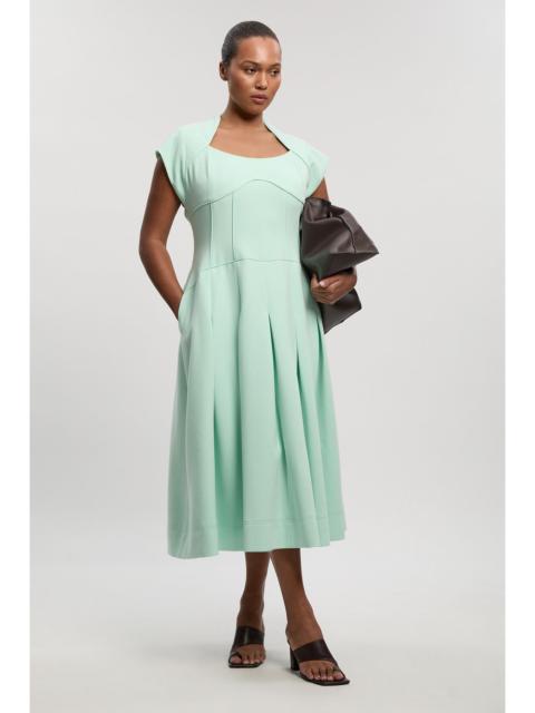 Plus Size Compact Stretch Dropped Waist Full Skirted Midi Dress