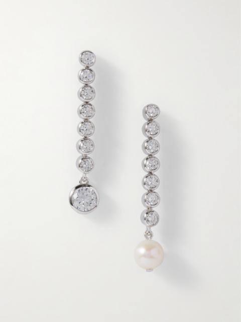 Ascent Recycled Rhodium-plated Pearl And Cubic Zirconia Earrings