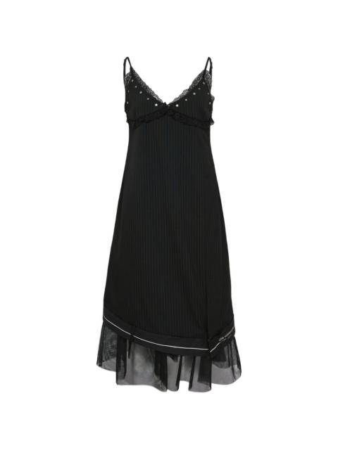 lace-detail pinstripe midi dress