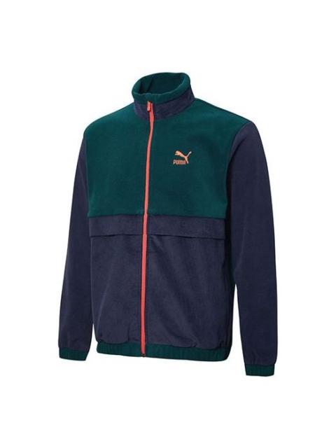 PUMA Winter Retro polar fleece Splicing Colorblock Stand Collar logo Jacket Blue 531274-06