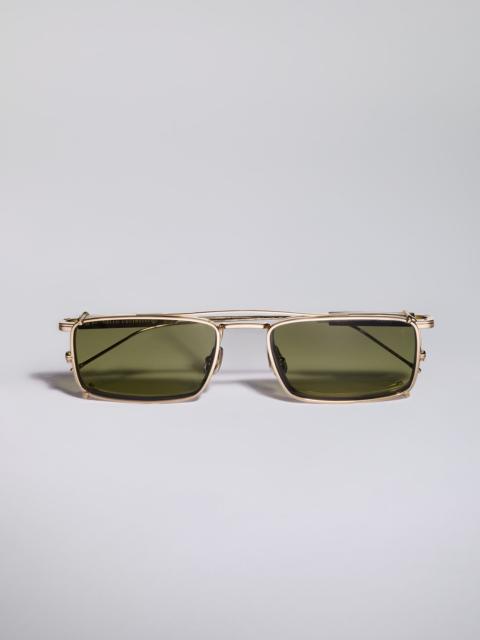 18k gold-plated titanium and horn frame with clip-on sun lens