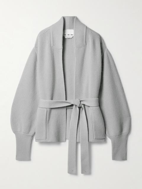 E. r. Belted Ribbed Merino Wool And Cashmere-blend Cardigan