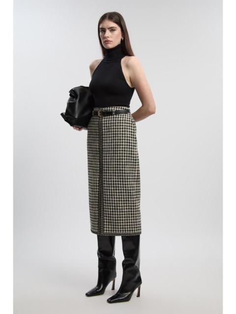 Textured Tweed Belted Tailored Pencil Skirt