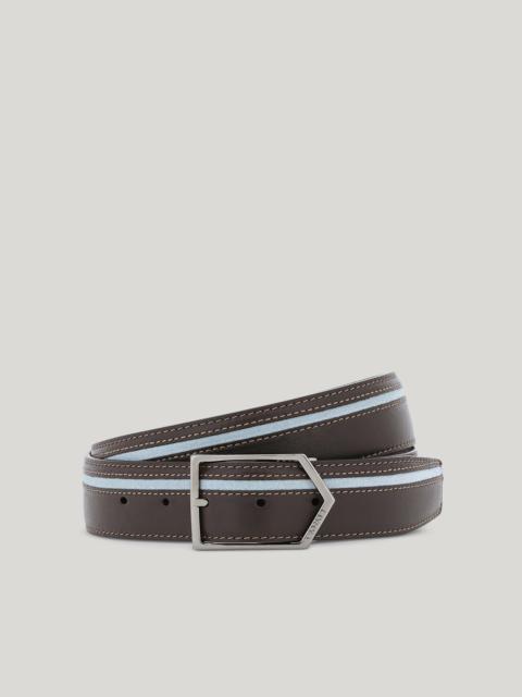 BROWN AND BRIANZA GREEN SUEDE BELT WITH CONTRASTING PIPING AND STITCHING
