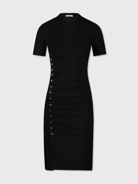 BLACK DRAPÉ PRESSION MINI DRESS