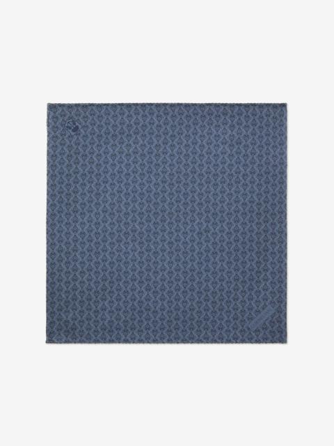 Blue pure silk pocket square with floral print