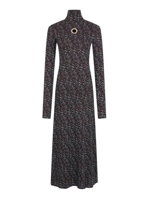 Eyelet-Detailed Patterned Midi Dress multi
