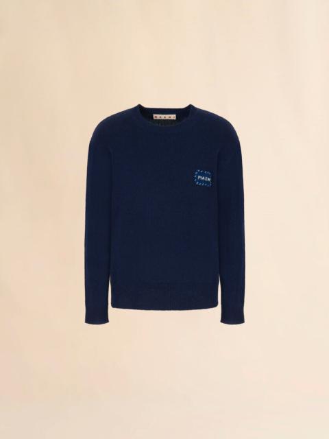 DEEP BLUE CASHMERE SWEATER WITH MARNI PATCH