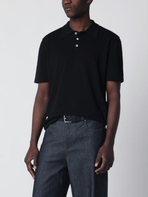 Black cotton knit polo shirt