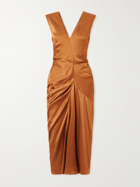 Gathered Satin Midi Dress