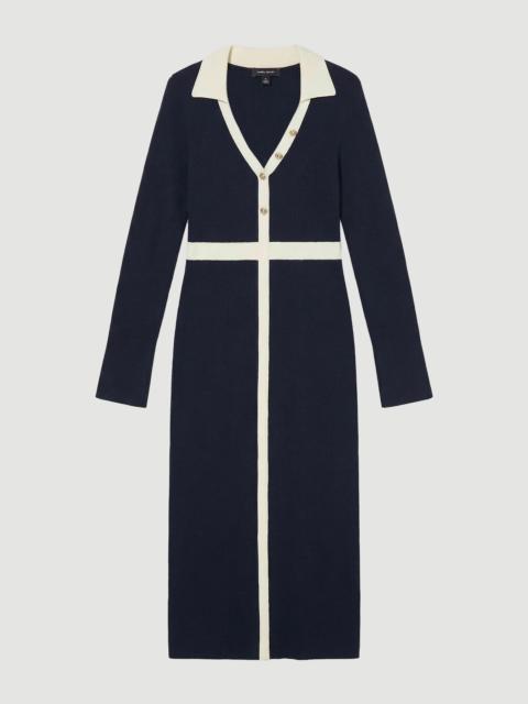 Petite Knit Rib With Contrast Waist Detail Collared Midi Dress