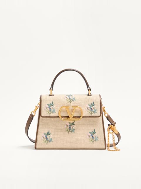 VALENTINO GARAVANI VSLING SMALL HANDBAG IN LINEN WITH EMBROIDERY
