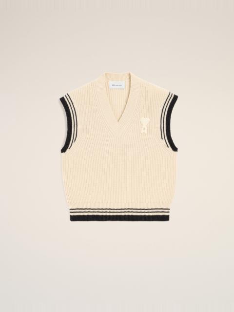 WHITE RIBBED WOOL SLEEVELESS AMI DE COEUR SWEATER