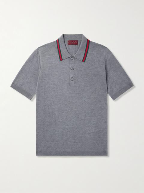 Striped Wool Polo Shirt Gray
