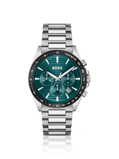 LINK-BRACELET CHRONOGRAPH WATCH WITH GREEN GROOVED DIAL