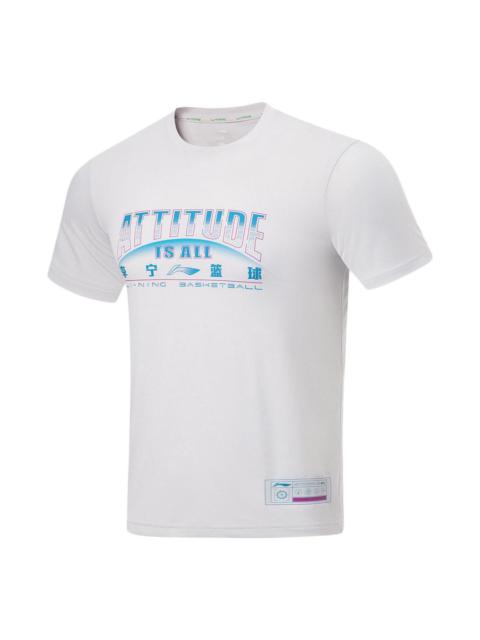 Li-Ning Basketball Attitude Is All Graphic T-shirt 'White Blue' AHST299-10