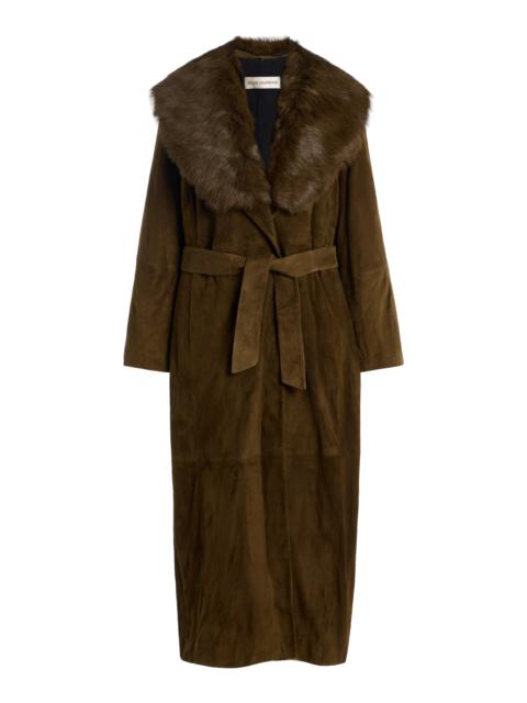 Briona Convertible Shearling-Trimmed Suede Trench Coat green