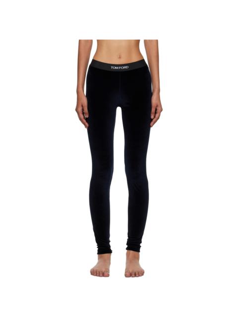 Navy Lustrous Velour Signature Leggings