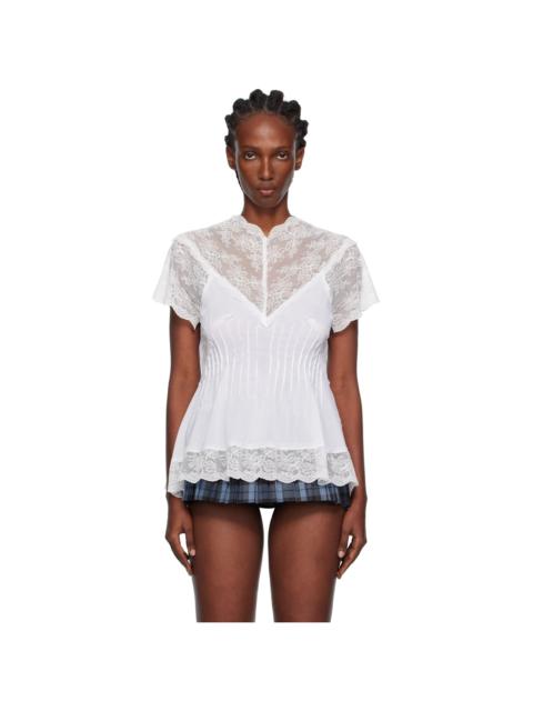 White Lace Trim Darted Top