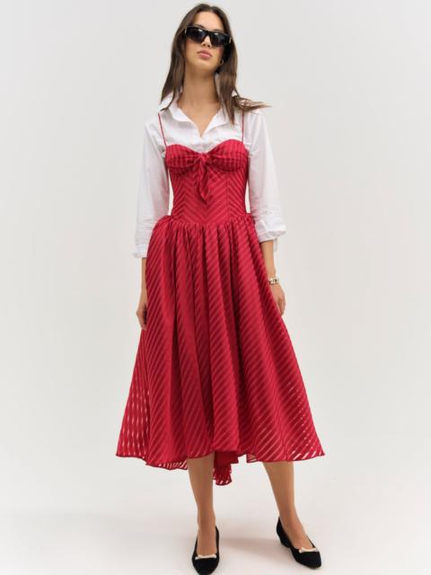 Satin Burnout Stripe Midi Dress