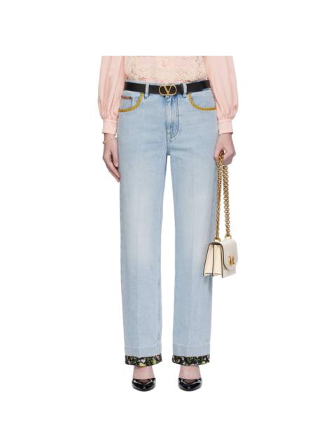 Blue Embroidered Denim Jeans