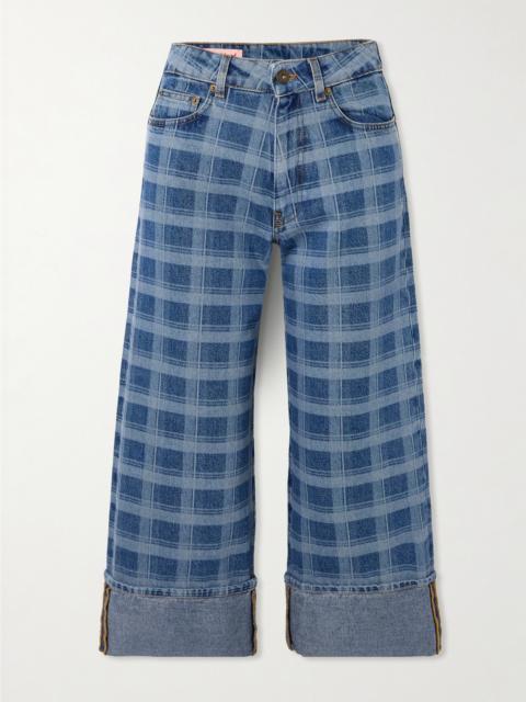 Leo Cropped Checked High-rise Straight-leg Jeans