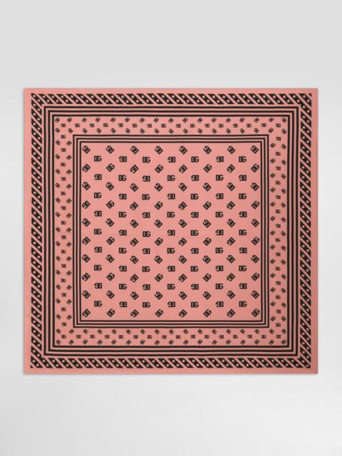 Silk twill foulard with all-over DG logo print (90x90)