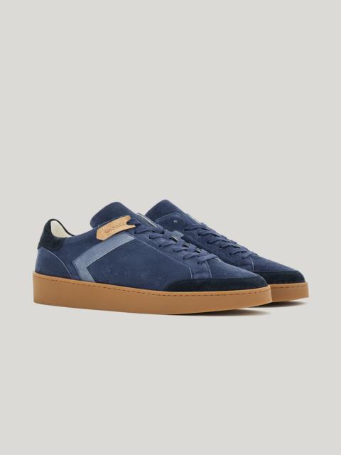 CANALI NUVOLA LIGHT BLUE AND GRAY SNEAKERS IN CALFSKIN SUEDE