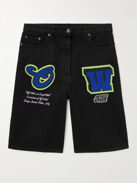 Straight-Leg Embroidered Appliquéd Denim Shorts