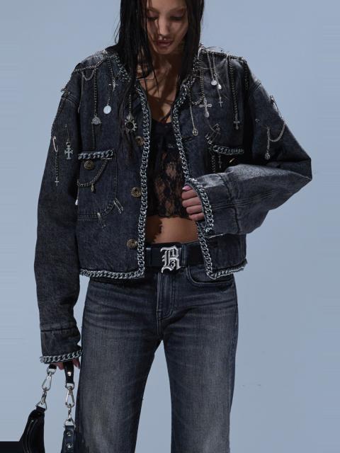 CHAIN EMBELLISHED CROPPED CHORE JACKET