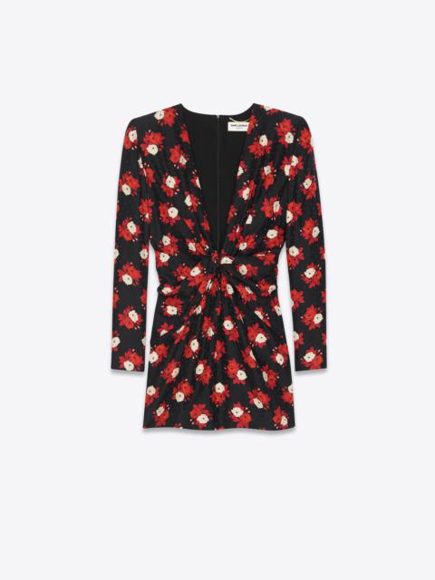 plunging v-neck dress in matte and shiny floral silk