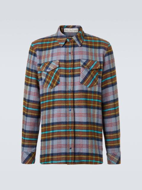 Plaid cashmere shirt with lapis lazuli