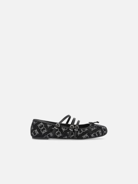 MONOGRAM BALLET FLATS WITH RHINESTONES AND BOW AT THE TOE