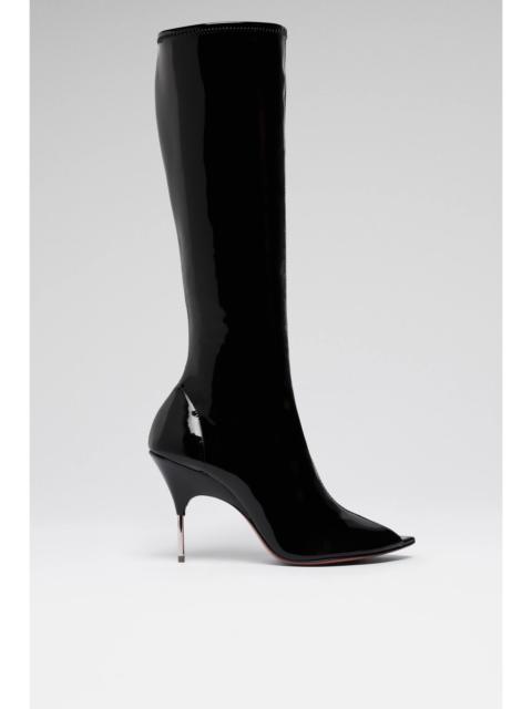 BRUNA STRETCH BOOT 95 BLACK LATEX AND SHINY SILVER HEEL