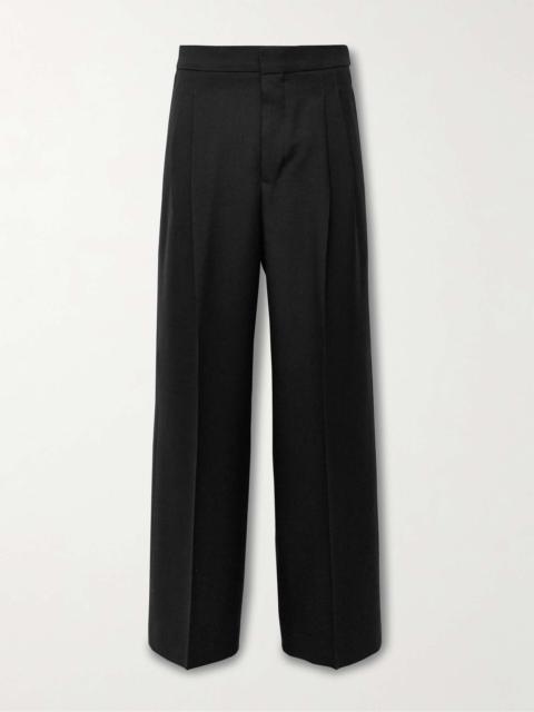 Wide-Leg Pleated Virgin Wool-Gabardine Trousers