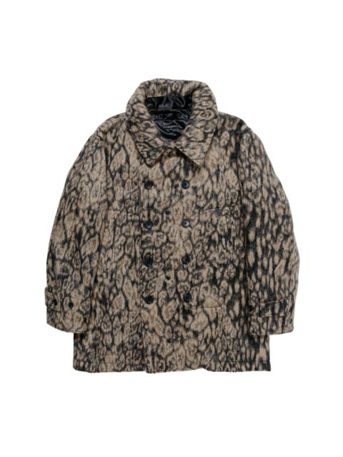 Fireman Jacket Brown Wool Poly Leopard Jacquard
