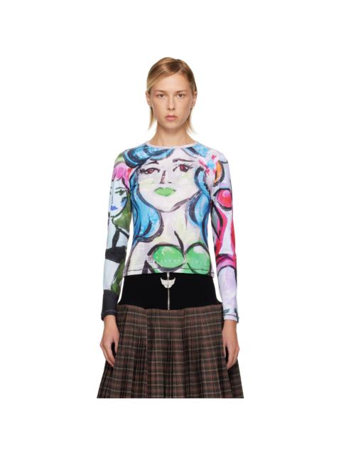 Multicolor Painted Pin Up Fitted Jersey T-shirt