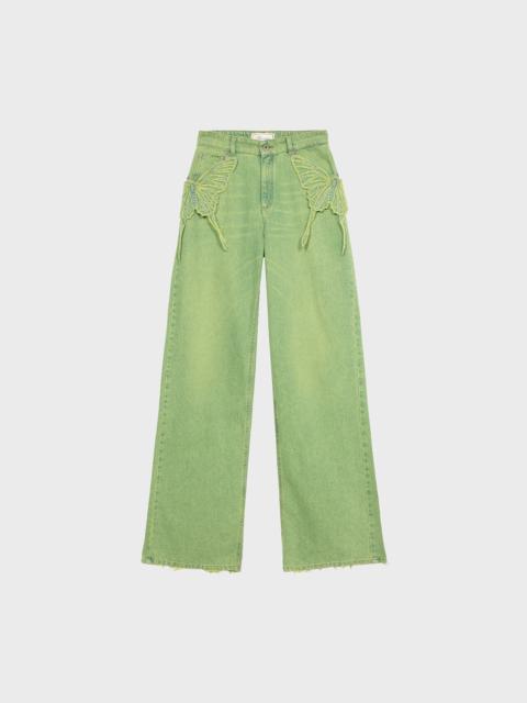 WIDE LEG JEANS WITH BUTTERFLY EMBROIDERY